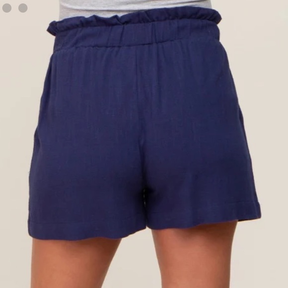 Navy Linen-Blend Elastic-Waist Maternity Shorts - Size XL - Picture 2 of 9